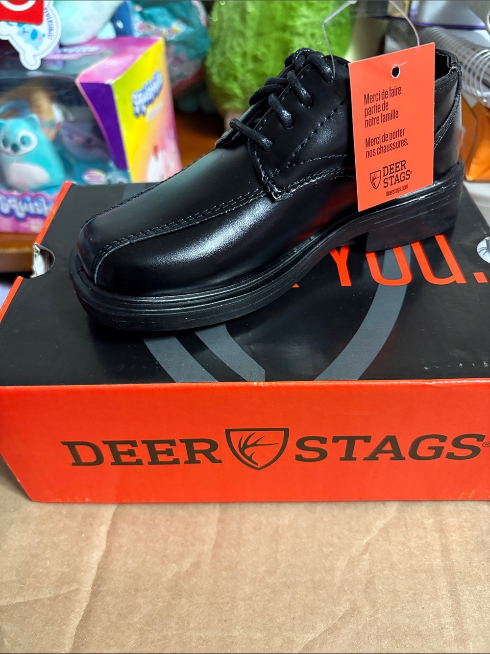 Deer Stags Black Leather-Look Lace-Up Derby Shoe
